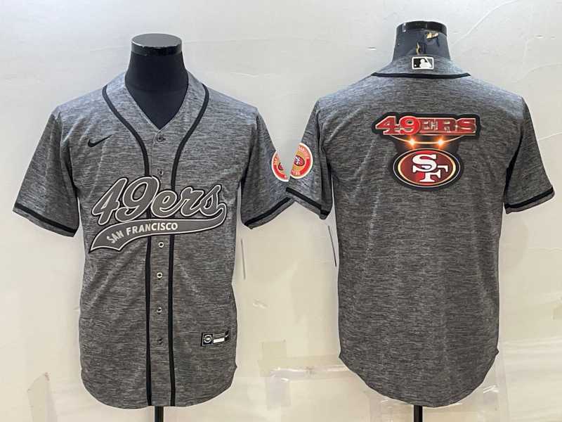 Men%27s San Francisco 49ers Grey Team Big Logo With Patch Cool Base Stitched Baseball Jersey